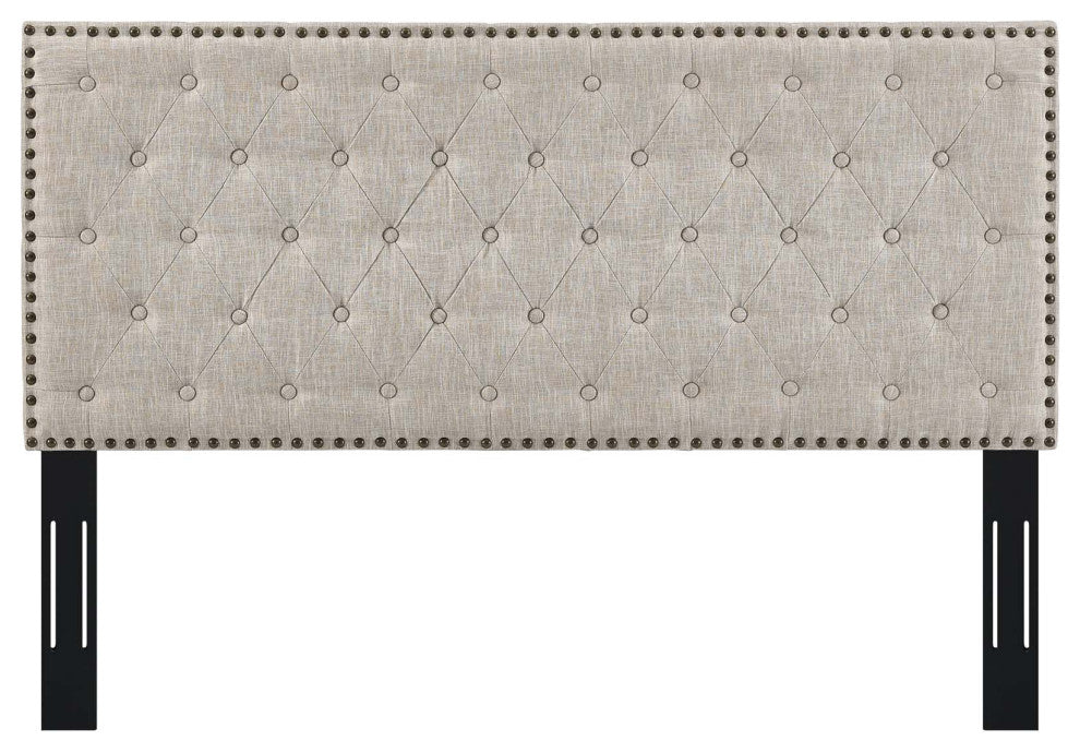 Contemporary Modern Bedroom Full and Queen Size Tufted Headboard, Fabric, Beige