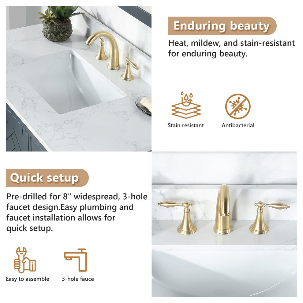 Engineered Stone Vanity Top in Grain White, 43", Single Sink