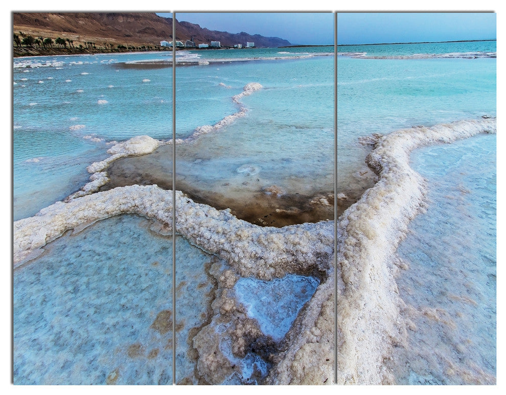 Beautiful Coast of the Dead Sea, Large Beach Canvas Wall Art, 36x28, 3 Panels