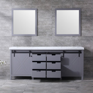 Marsyas 80" Dark Gray Double Vanity Carrara Marble Top Sinks, 30" Wall Mirrors