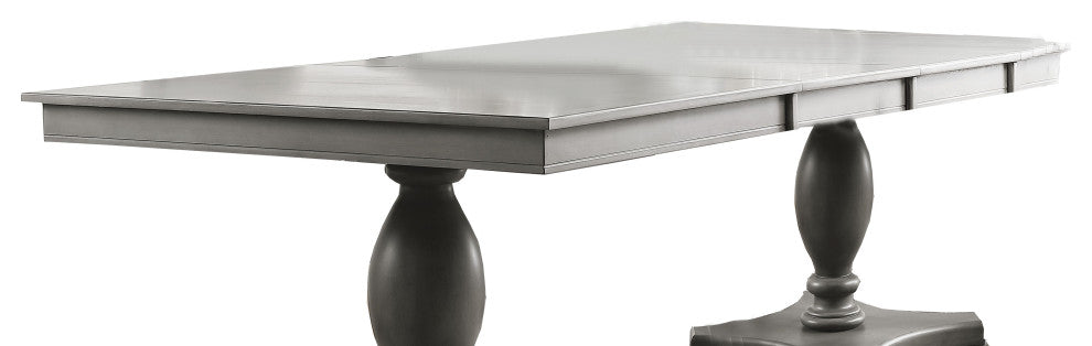 Benzara BM215018 Dining Table With Double Pedestal Base and Extension Leaf, Gray
