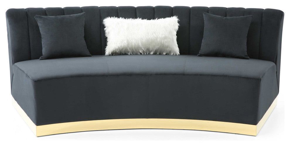 Brentwood 89 in. W Armless Velvet Curved Sofa, Black