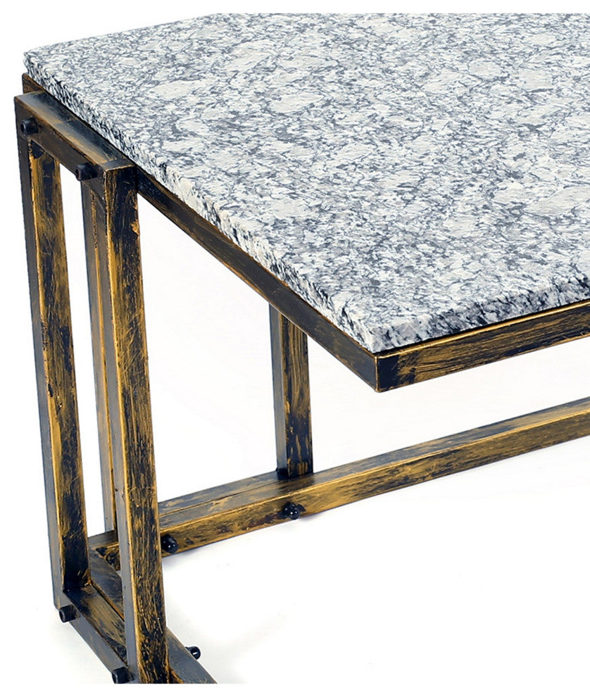 Granite Top Plant Stand with Tubular Base, Black and Gray