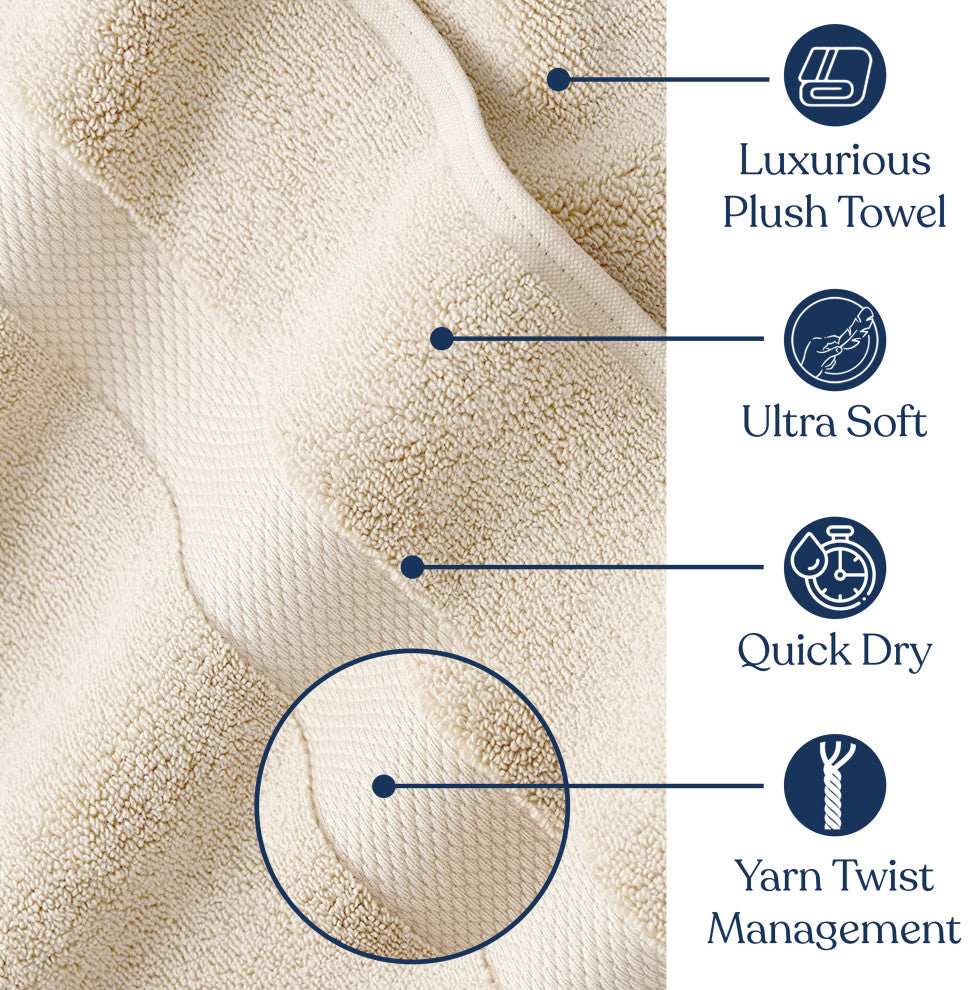 Delara 100% Organic Cotton Plush Hand Towels, Set of 2, 20"x30", Ivory