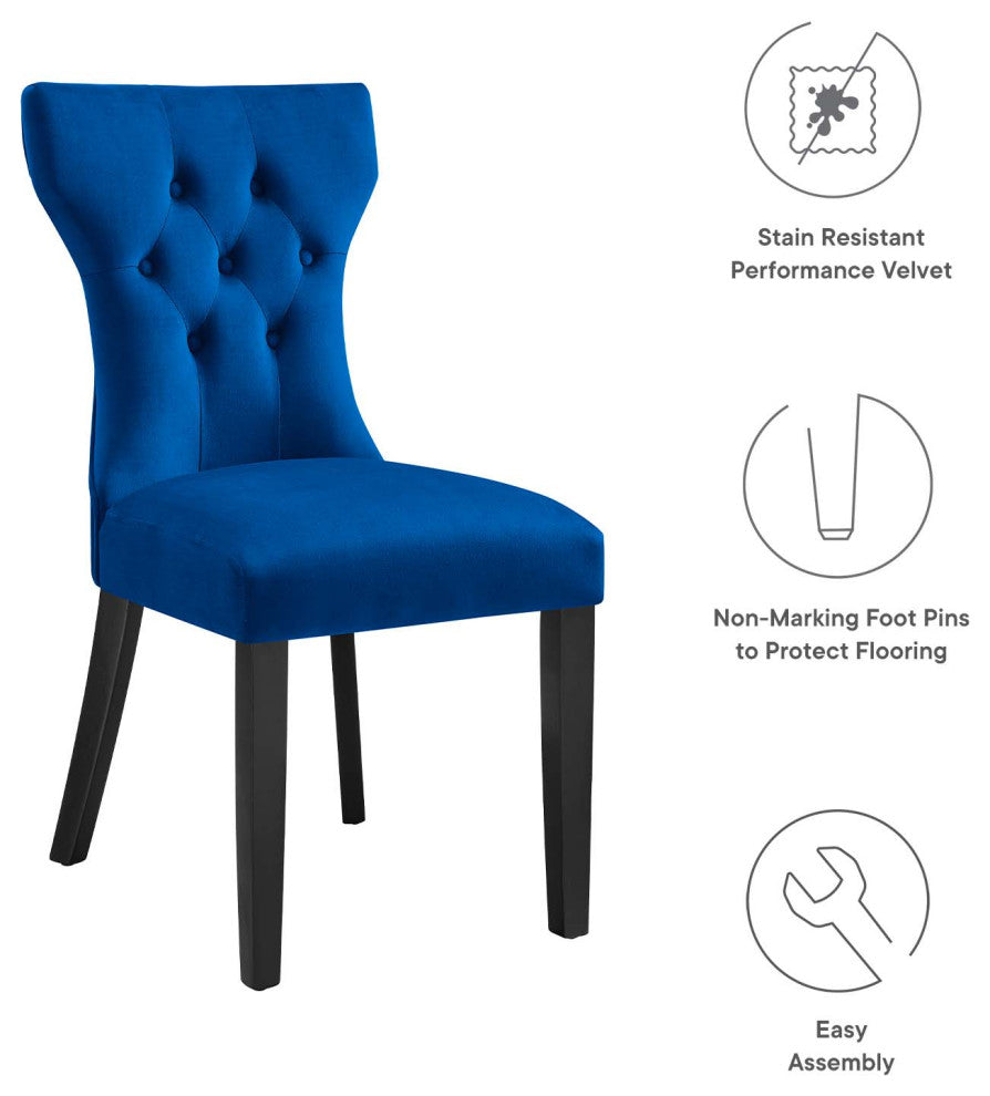 Side Dining Chair, Set of 2, Blue Navy, Velvet, Modern, Cafe Bistro Hospitality