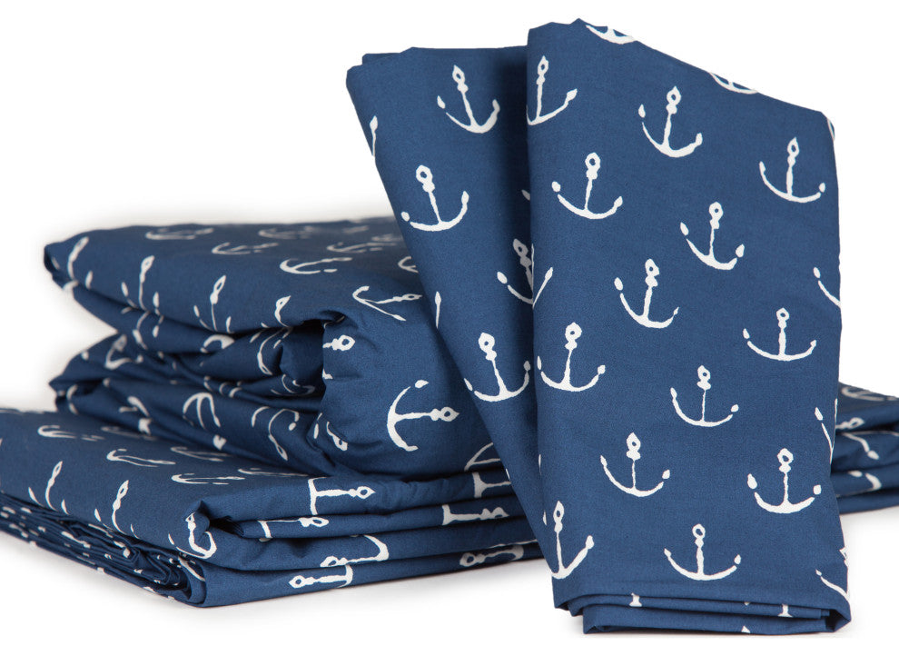 Nautical Anchors 400 TC 100% Matte Sateen Cotton Sheet Set, Navy, King