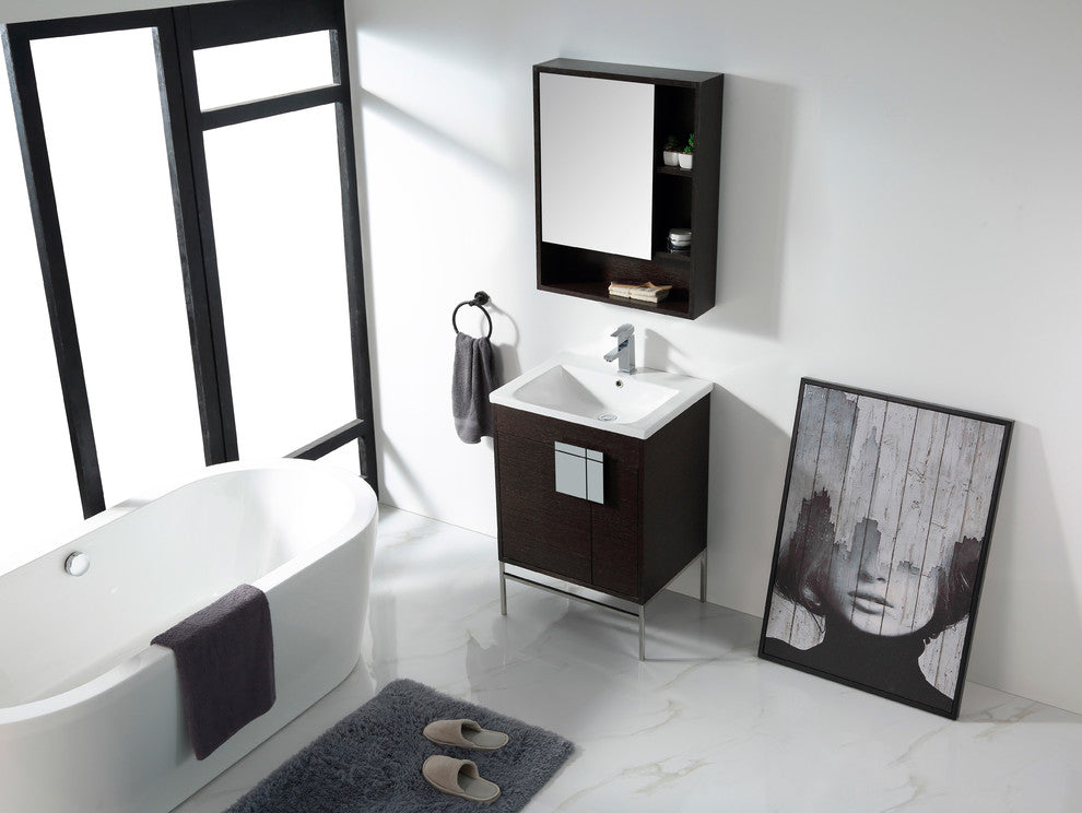 Bathroom Vanity Set, Black Oak Straight Grain, 24", Polished Chrome Hardware