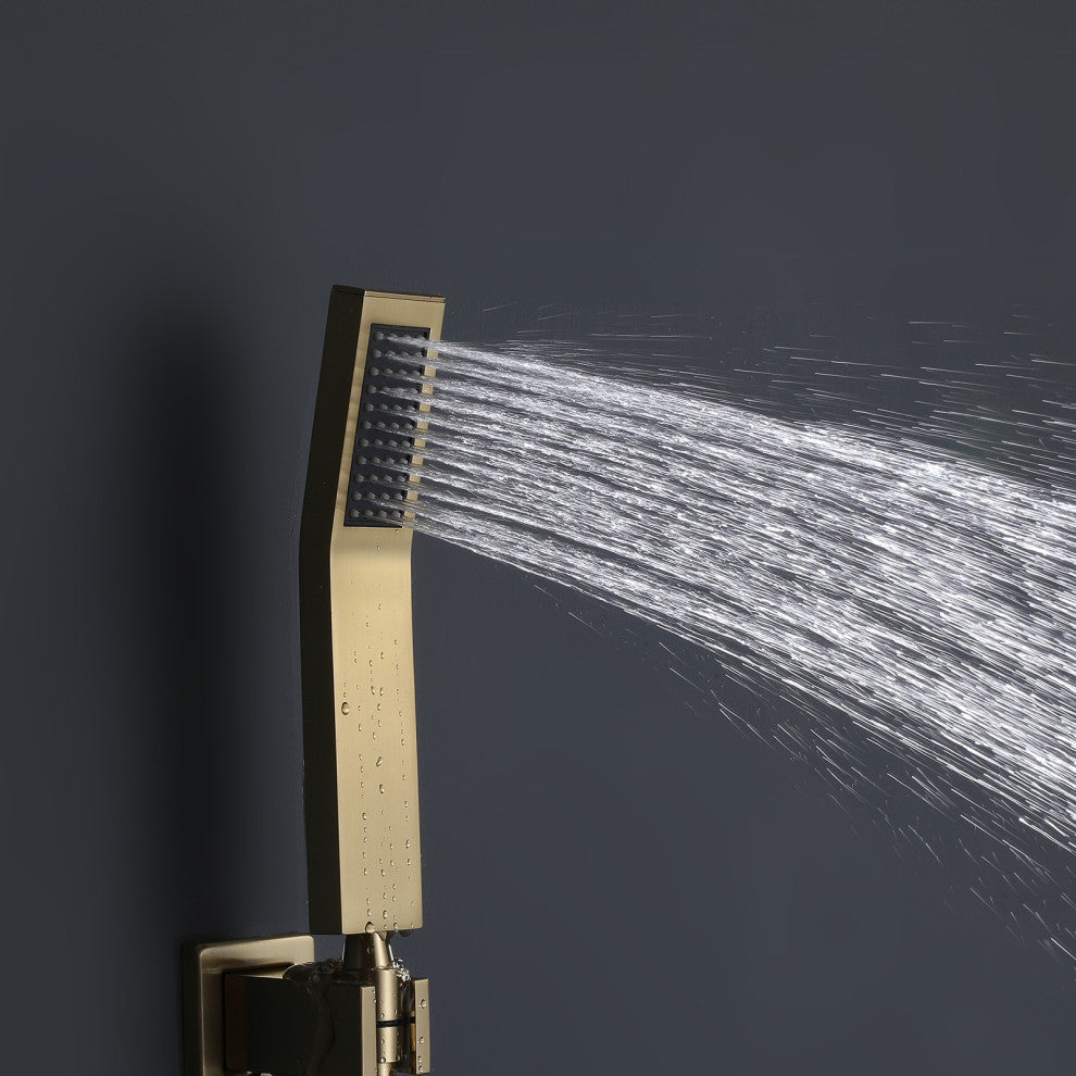 Wall Mounted Rain Shower System with Hand Shower, Brushed Gold