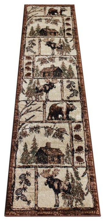 Vale Collection Rustic Wildlife Themed Area Rug, Brown, 2' X 7'