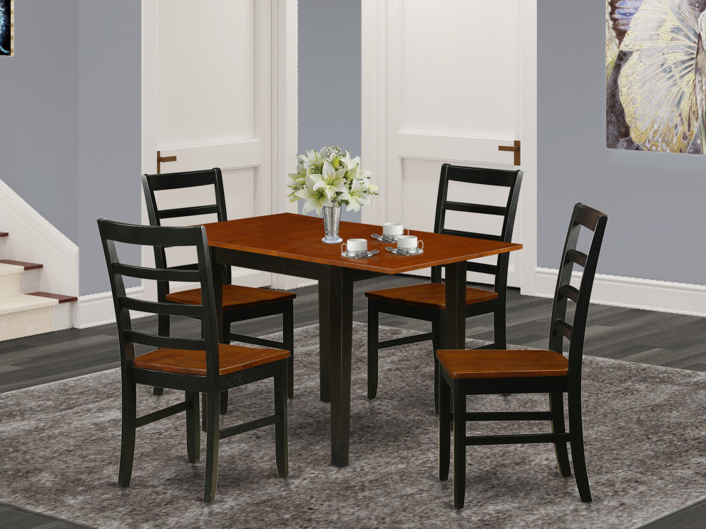 5Pc Kitchen Set, Small Table, 4 Chairs, Hardwood Seat, Black-Cherry