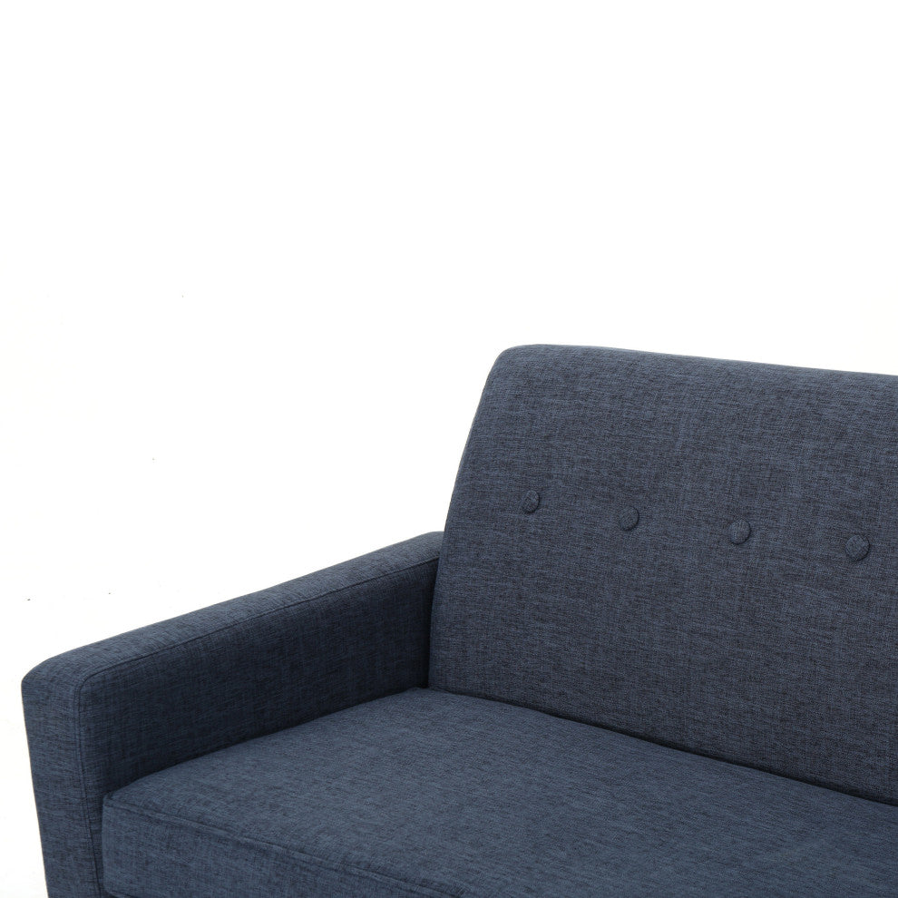 GDF Studio Stratford Mid Century Modern Fabric Sofa and Club Chairs Set, Dark Bl