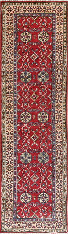 Hand Made Wool Pakistani Kazak Traditional Oriental Runner Rug, Red, 9'9"X2'10"