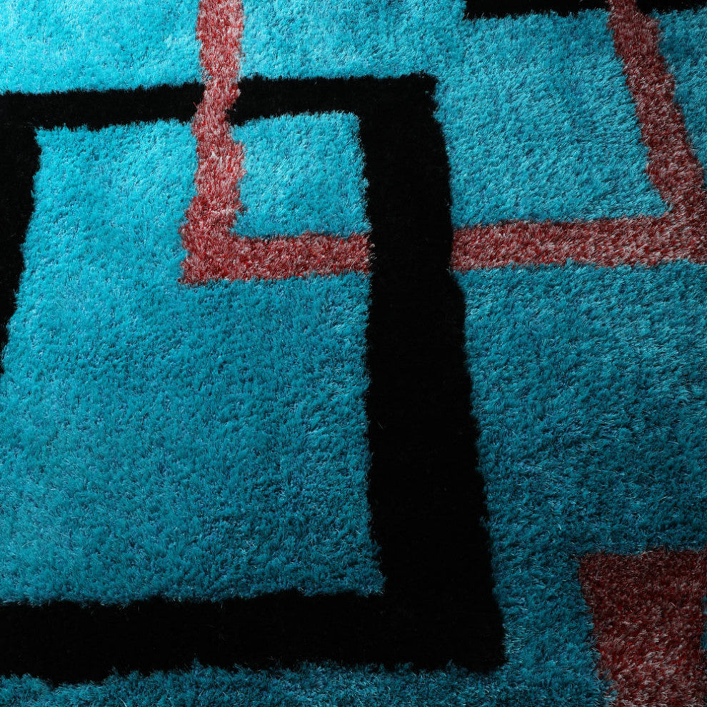 HAND TUFTED SHAG POLYESTER ECO-FRIENDLY AREA RUGS - Turquoise,Geometric Design