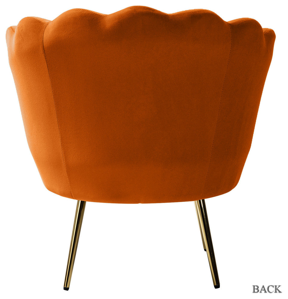 Velvet Accent Barrel Chair With Scalloped Seashell Edges Set of 2, Orange