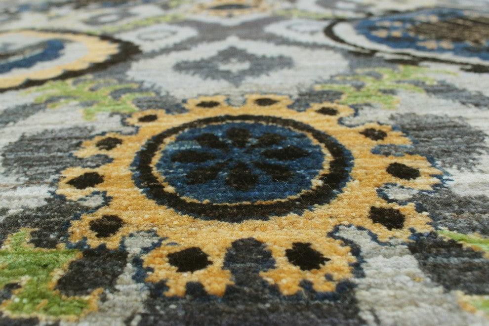 Aria Fine Chobi Addae Gray and Blue Rug, 9'1x12'2