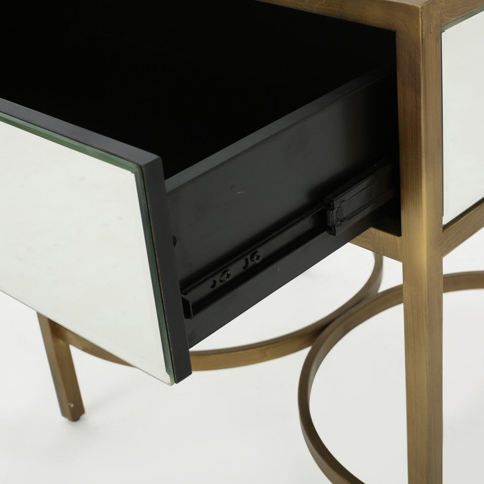 GDF Studio Siryen Modern Mirror Finished Side Table With Gold Iron Accents