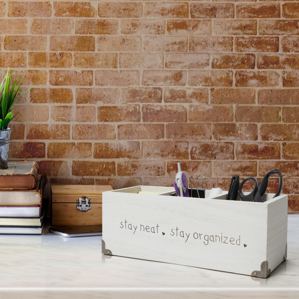 Addie Joy Stay Neat Stay Organized Rectangle 3-Opening Desk Organizer - White