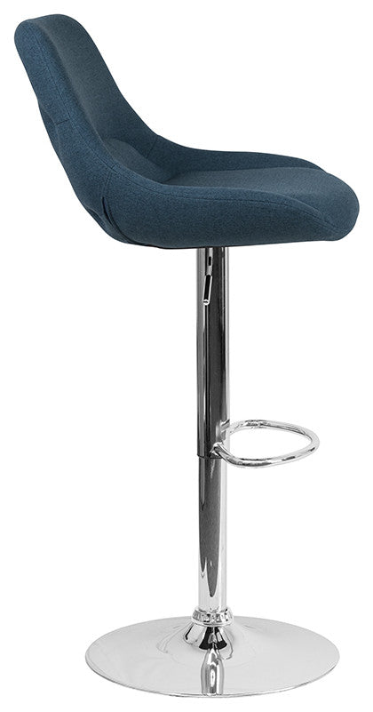 Contemporary Adjustable Swivel Bar Stool With Support Pillow, Blue Fabric