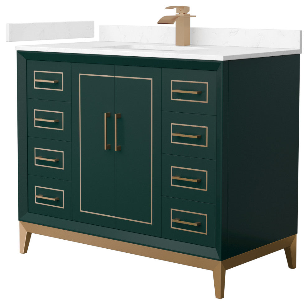 Marlena 42" Green Single Vanity, Cultured Top, Bronze Trim