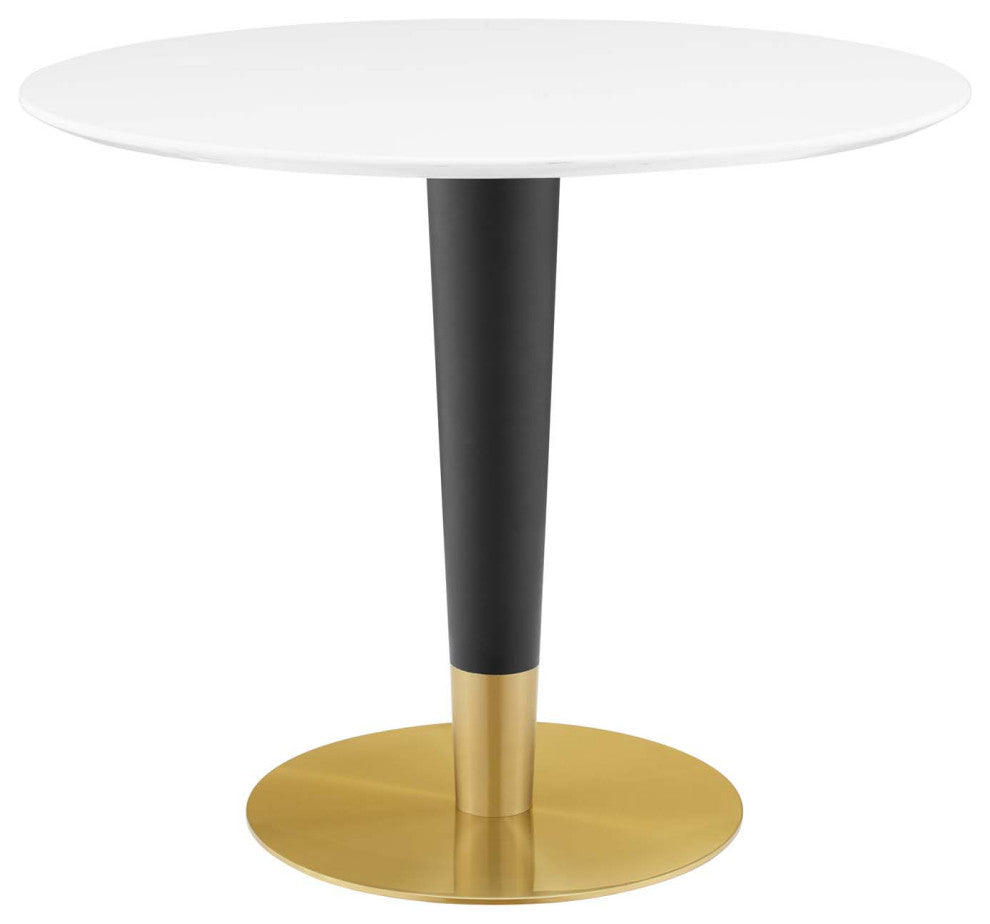 Dining Table, Round, Wood, Metal, Gold White, Modern, Cafe Bistro Restaurant