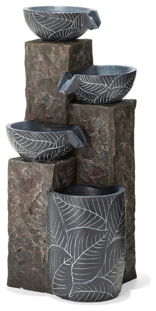 Natural Leaf Textured 4-Tier Resin Fountain