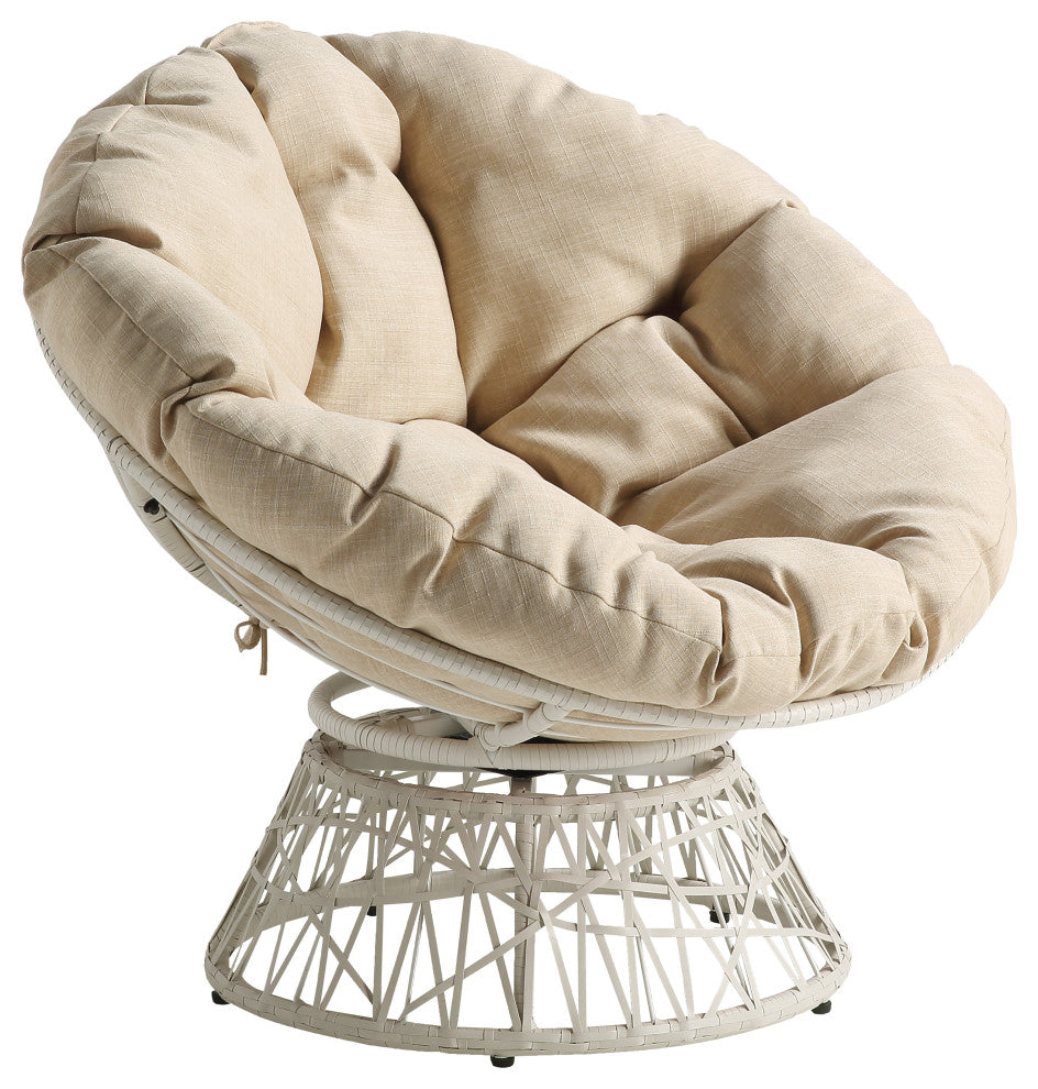 Papasan Chair With Cream Round Pillow Cushion and Cream Wicker Weave