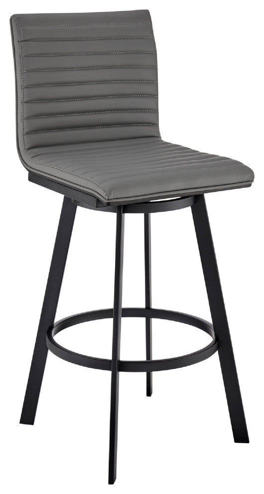 Benzara BM271163 Swivel Barstool With Horizontal Channel Stitching, Black & Gray