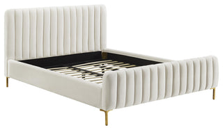 Angela Velvet Upholstered Bed, Cream, Full