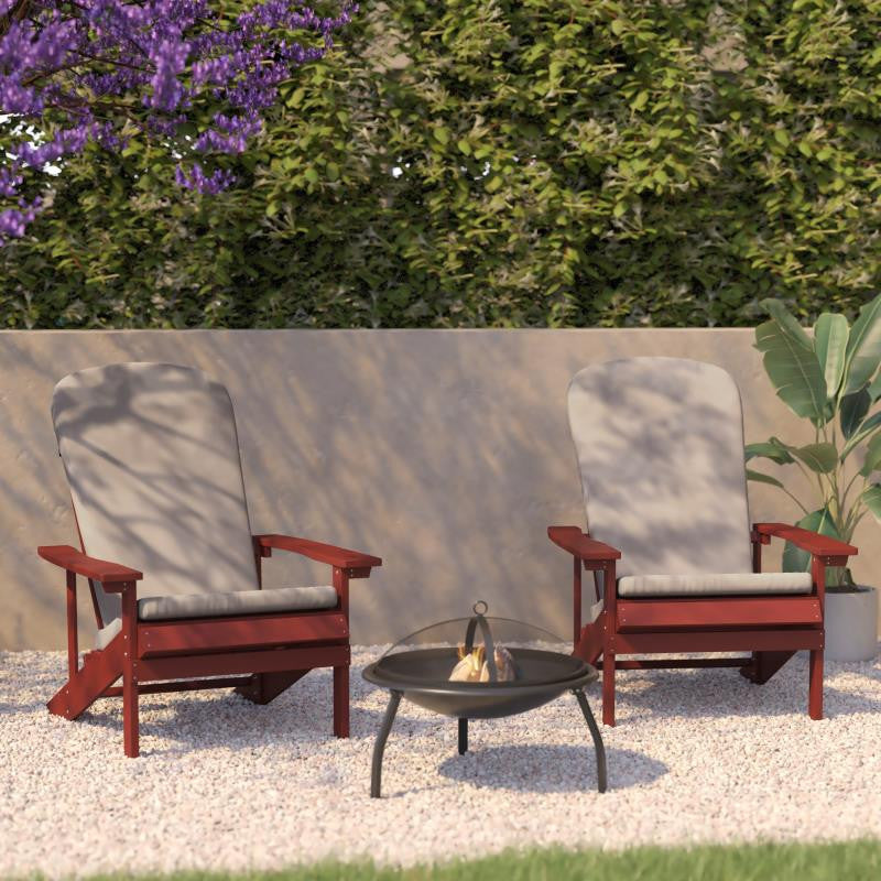 Charlestown Set of 2 Adirondack Chairs with Cushions, Red/Cream
