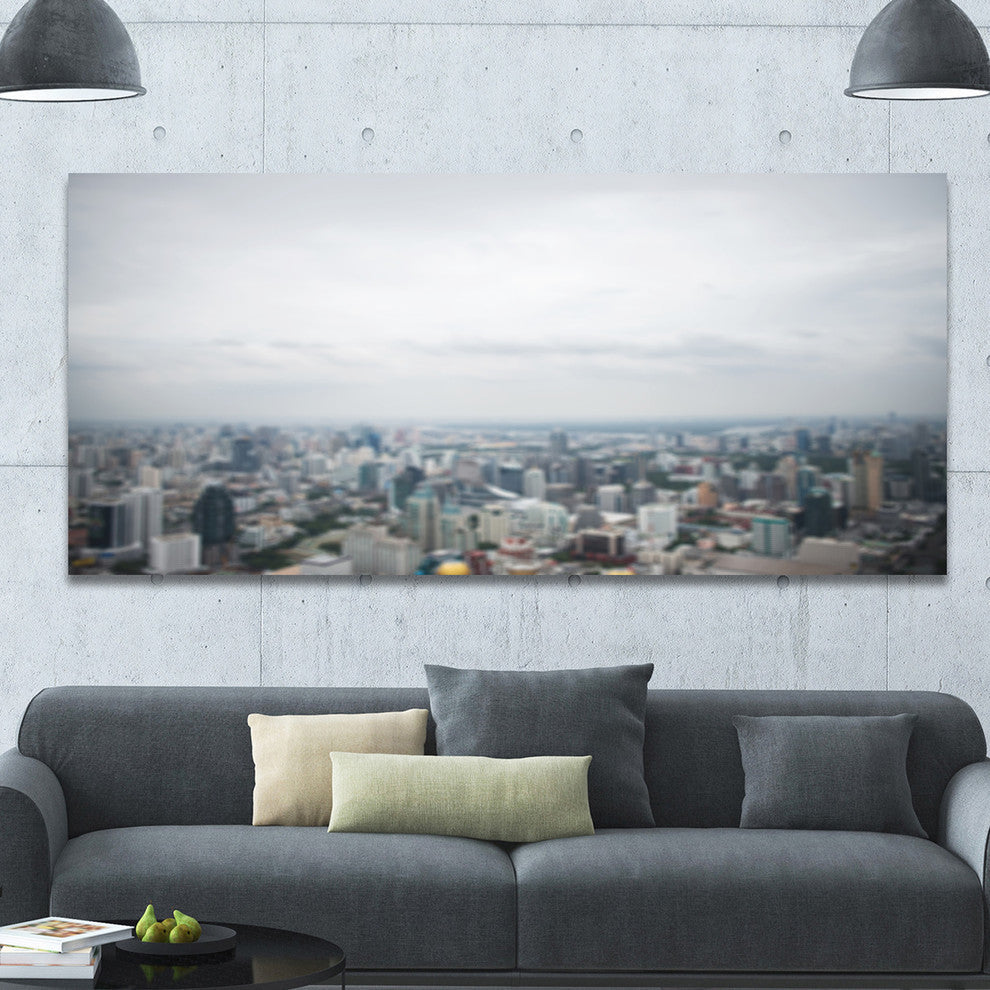 Panoramic Aerial View of Big City, Landscape Canvas Art Print, 60"x28"