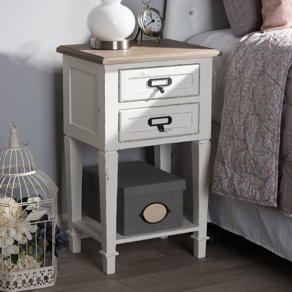 Dauphine Weathered Oak and White Wash Distressed Finish Wood Nightstand