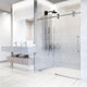 VIGO Elan 68" to 72" W x 74" H Frameless Sliding Shower Door, Stainless Steel, Right, Fluted Glass