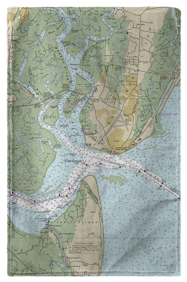 Betsy Drake St Simons Sound, GA Nautical Map Beach Towel