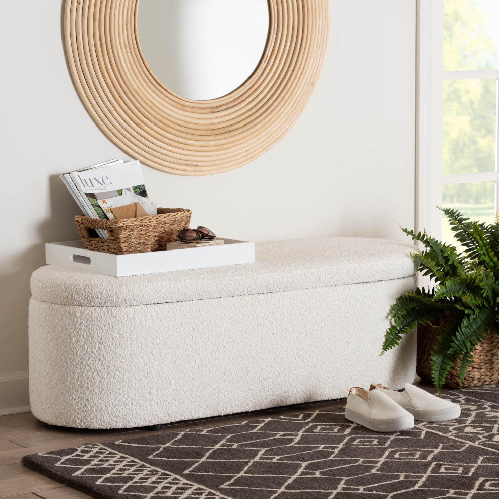 Mahala Modern White Fabric Storage Bench