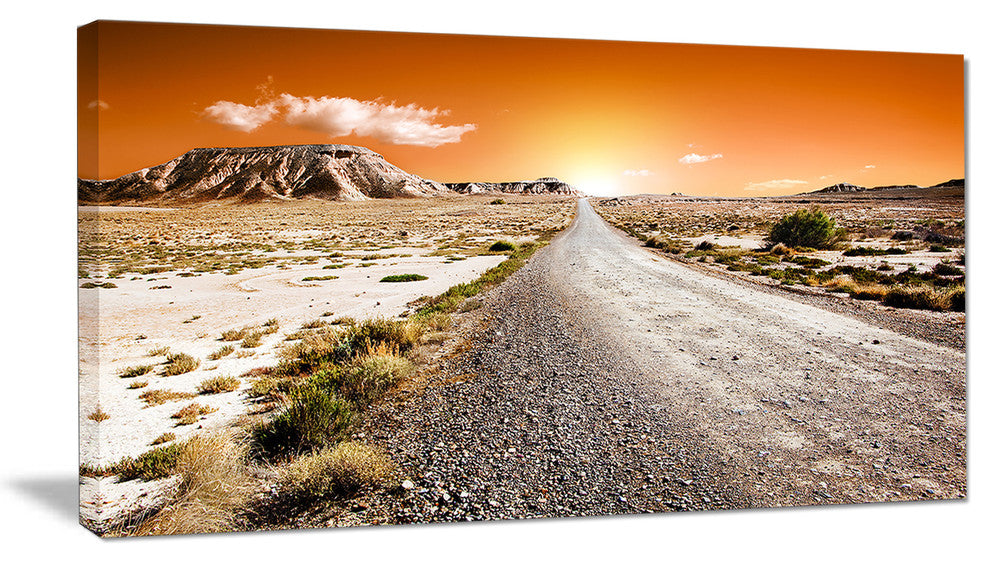 Sunset Desert with Pebble Road, Landscape Canvas Art Print, 32"x16"