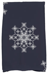 Falling Snow Decorative Holiday Geometric Print Hand Towel, Navy Blue