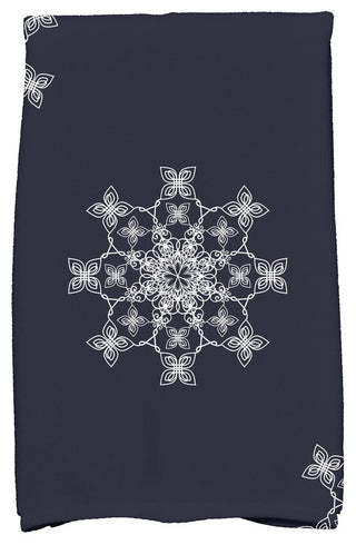 Falling Snow Decorative Holiday Geometric Print Hand Towel, Navy Blue