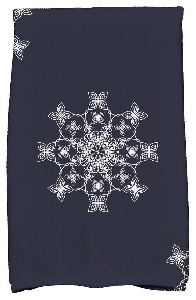 Falling Snow Decorative Holiday Geometric Print Hand Towel, Navy Blue
