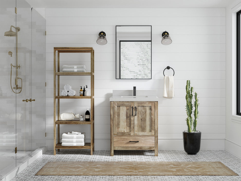 Malibu Mango 30 Single Sink Bath Vanity in Natural 2" Carrara Quartz