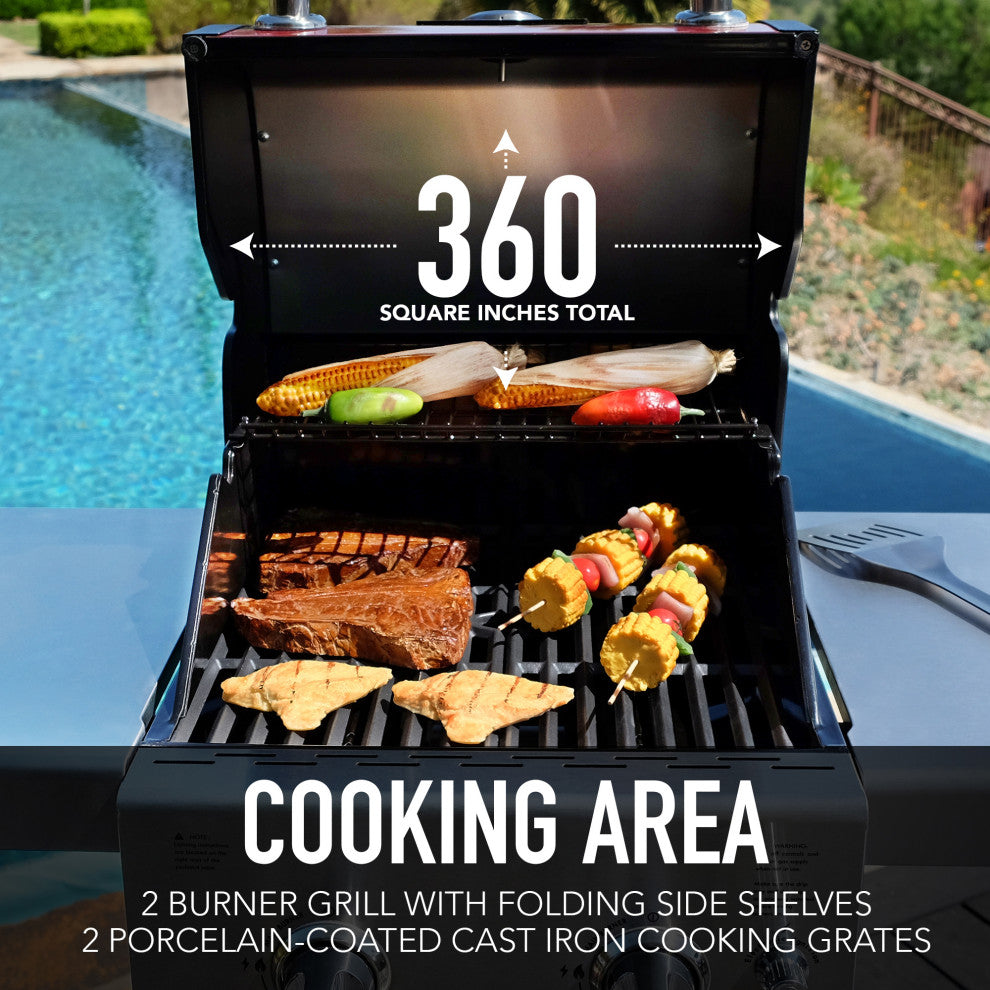 Permasteel 2 Burner Gas Grill with Folding Side Shelves, Red