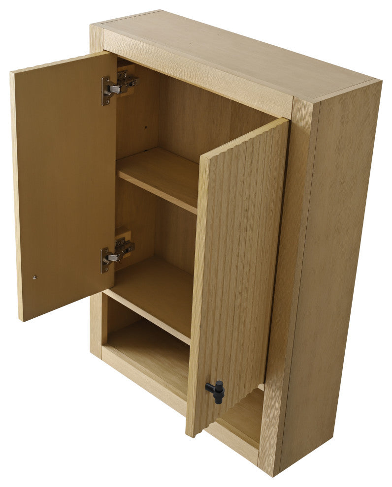 Vanity Art 24" Wall Mounted Bathroom Storage Cabinet, Linear Natural Oak, Matte Black Handle