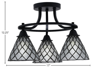 Paramount 3-Light Semi-Flush Light, Matte Black, 7" Diamond Ice Art Glass