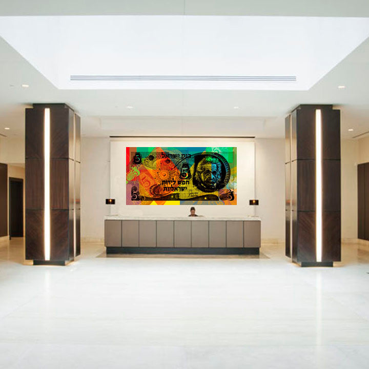 Einstein On "5 Israeli Pounds" Banknote Pop Art Print, Rolled, 16"x30"