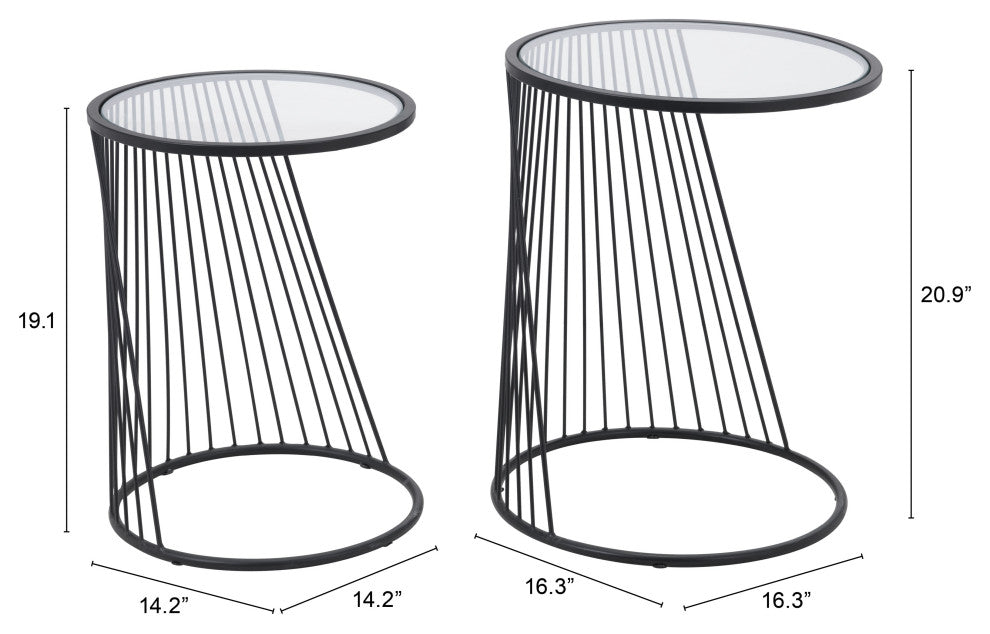 Shine Nesting Tables Set Clear & Black