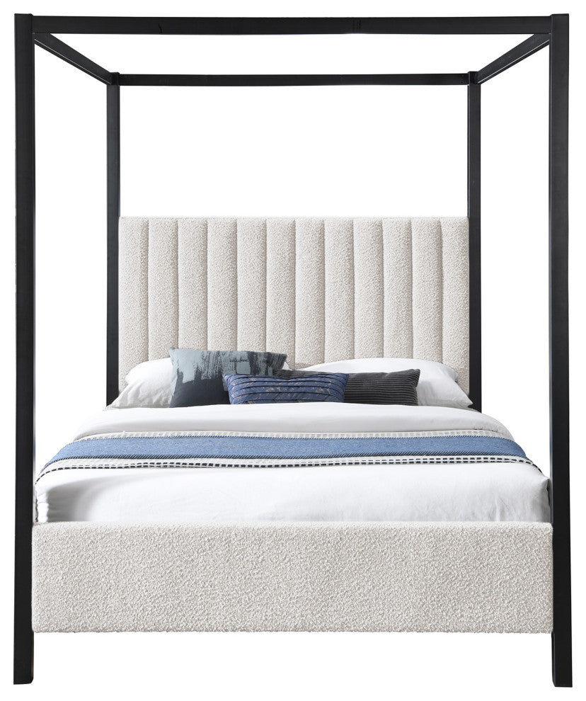 Kelly Boucle Fabric Upholstered Bed, Cream, King