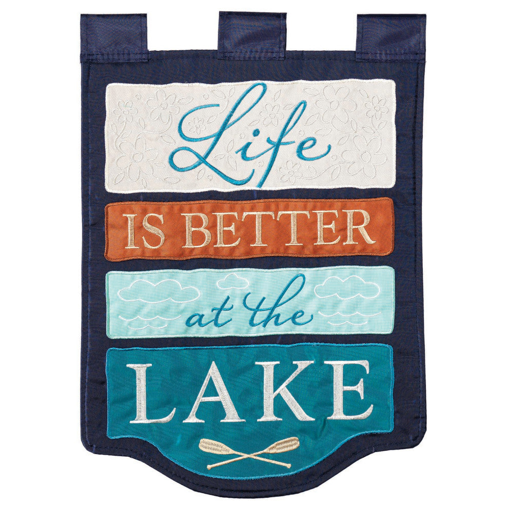Flag  Double Applique  Life Is Better At Lake Polyester Garden