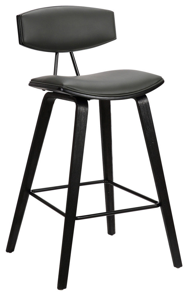 26" Gray Faux Leather Mid Century Modern Bar Stool