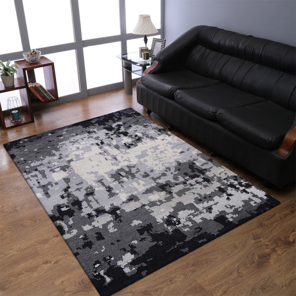 Hand Knotted Silk Area Rug Abstract Multicolor, [Rectangle] 6'x9'