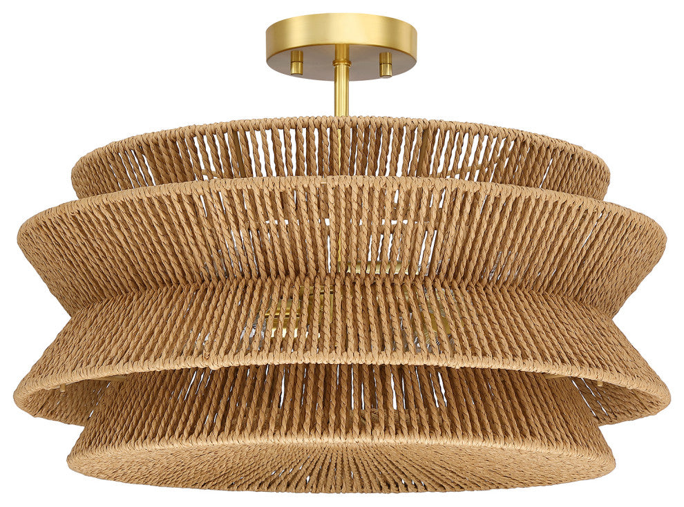 Semi-Flush Mount Ceiling Light, Brown, 20'''' Wide