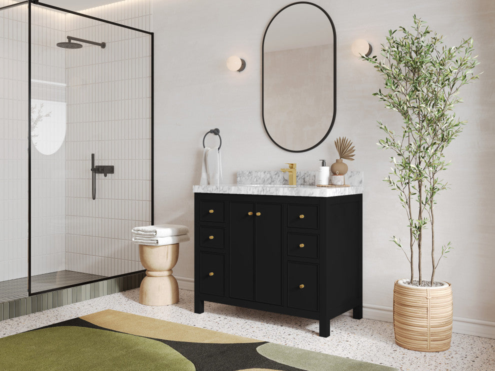 Chicago 42" Single Sink Bathroom Vanity, Black 2" Calacatta Sienna Quartz